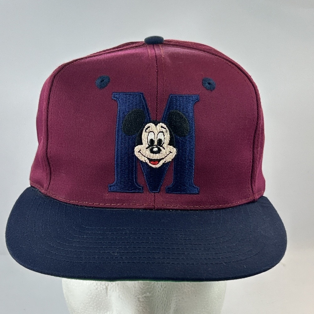 Vintage Mickey Mouse Hat Cap Snap Back Goofy's Hat Co. Block M Disney Maroon